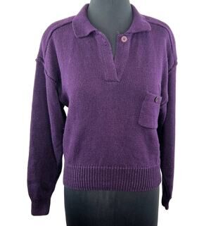 VINTAGE 80s GAP Purple Long Sleeve Split Neck Collared Pocket Sweater S NEW